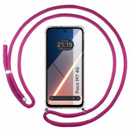 Funda Colgante Transparente para Xiaomi Poco M7 4G con Cordon Rosa Fucsia
