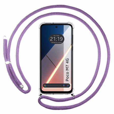 Funda Colgante Transparente para Xiaomi Poco M7 4G con Cordon Morado