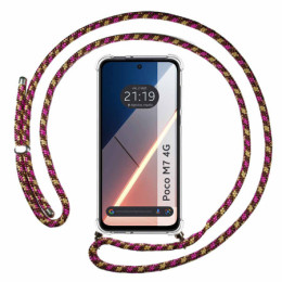 Funda Colgante Transparente para Xiaomi Poco M7 4G con Cordon Rosa / Dorado