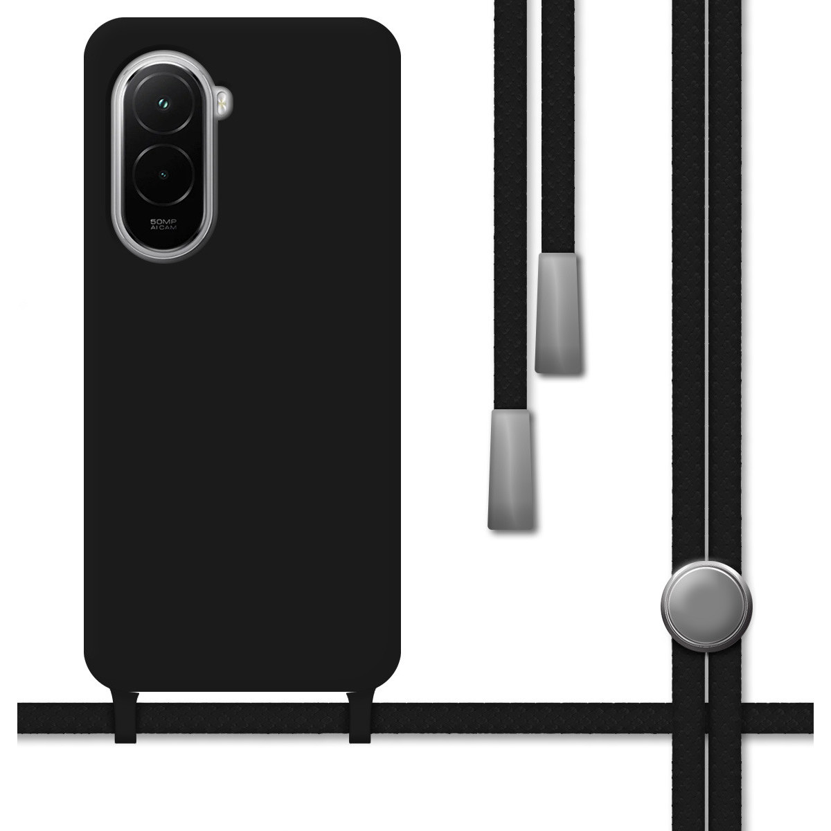 Funda Silicona Líquida con Cordón para Xiaomi Poco M7 4G color Negra