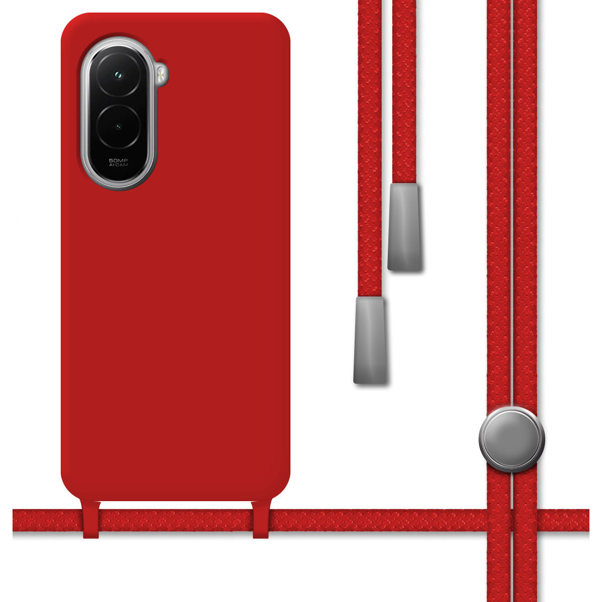 Funda Silicona Líquida con Cordón para Xiaomi Poco M7 4G color Roja