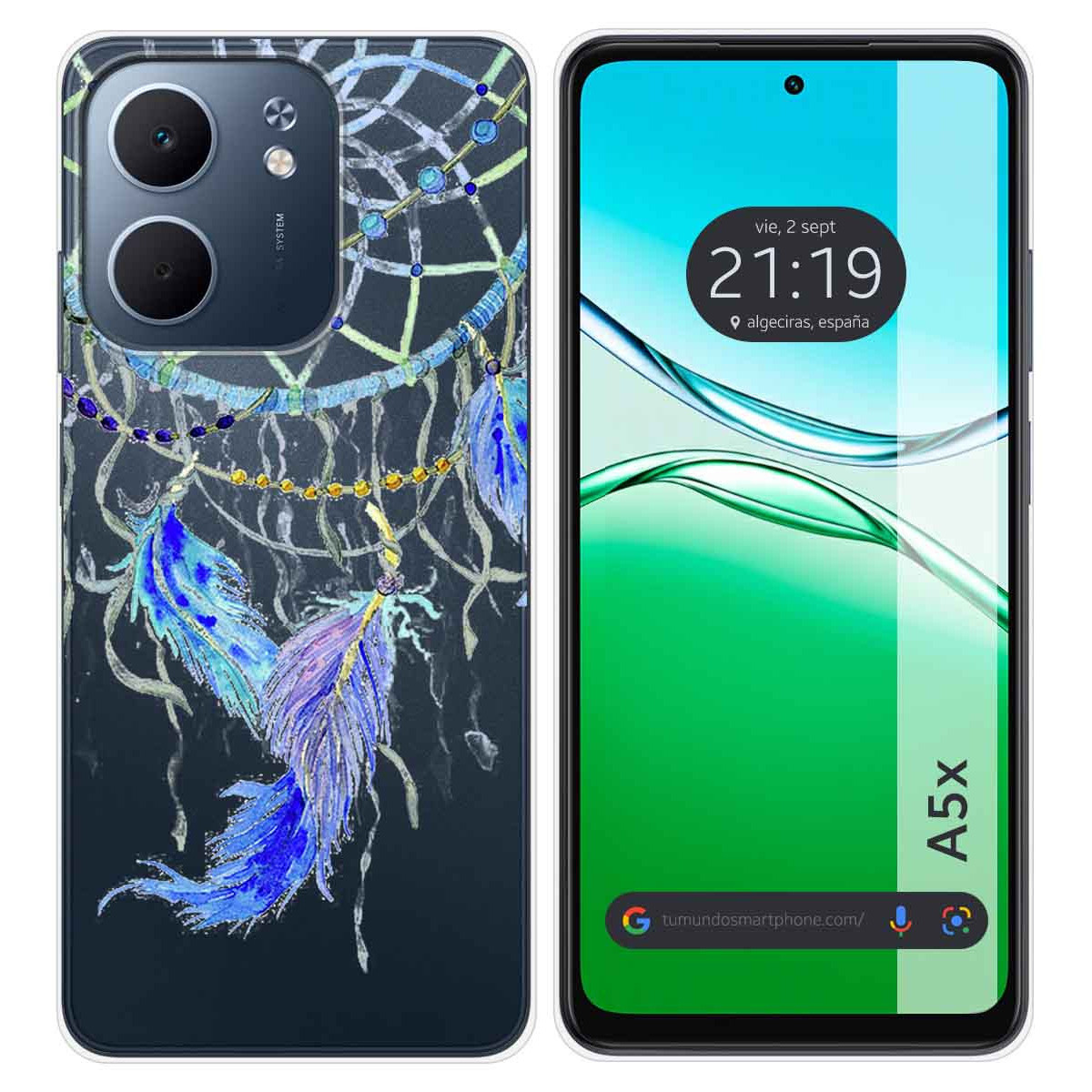 Funda Silicona Transparente para Oppo A5x diseño Plumas Dibujos