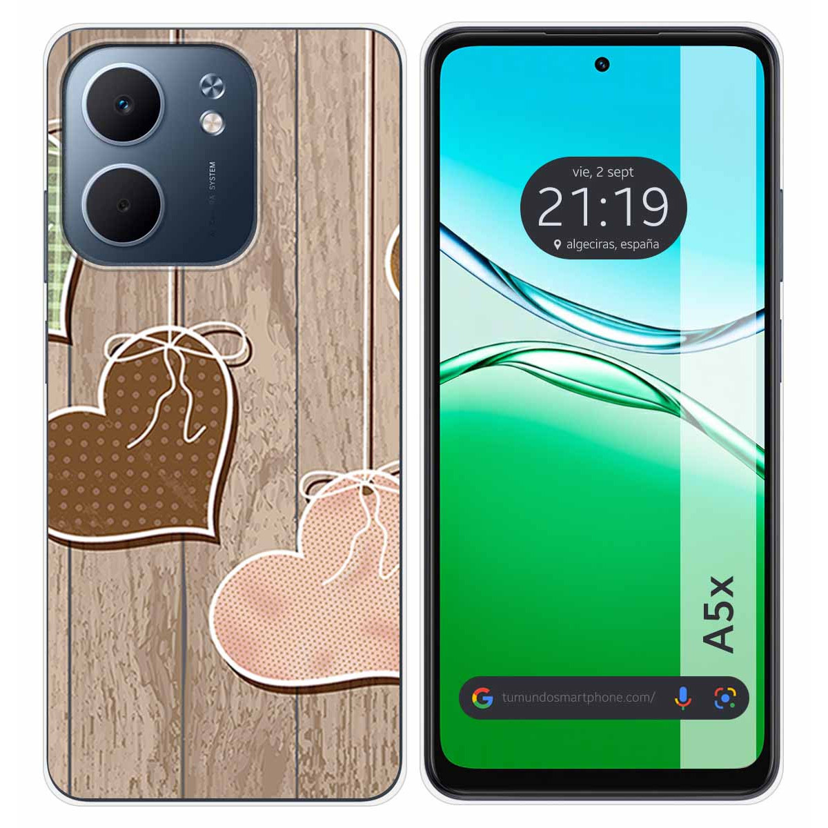 Funda Silicona para Oppo A5x diseño Corazones Madera Dibujos