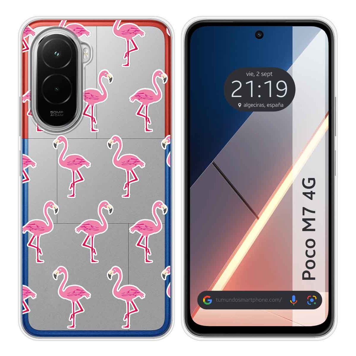 Funda Silicona Transparente para Xiaomi Poco M7 4G diseño Flamenco Dibujos