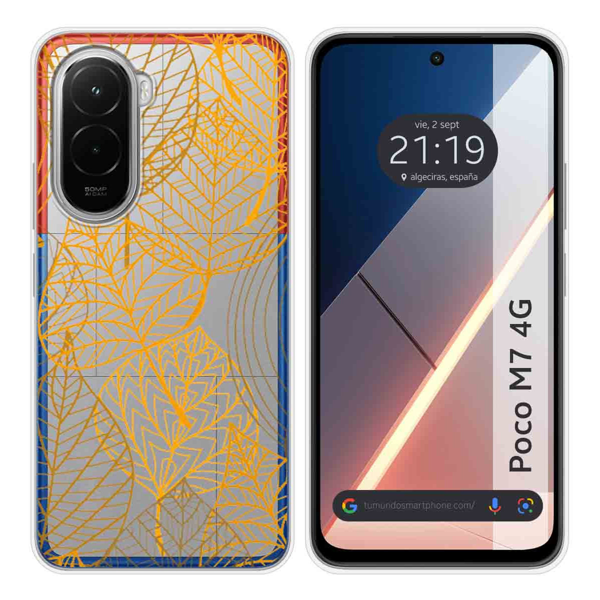 Funda Silicona Transparente para Xiaomi Poco M7 4G diseño Hojas Dibujos