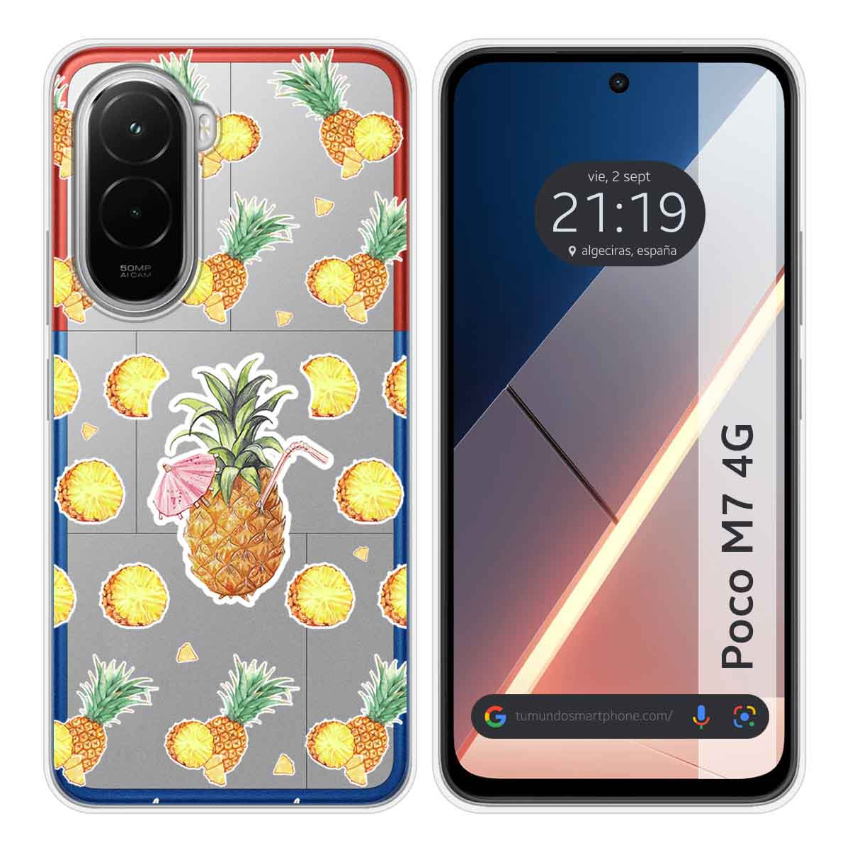 Funda Silicona Transparente para Xiaomi Poco M7 4G diseño Piña Dibujos