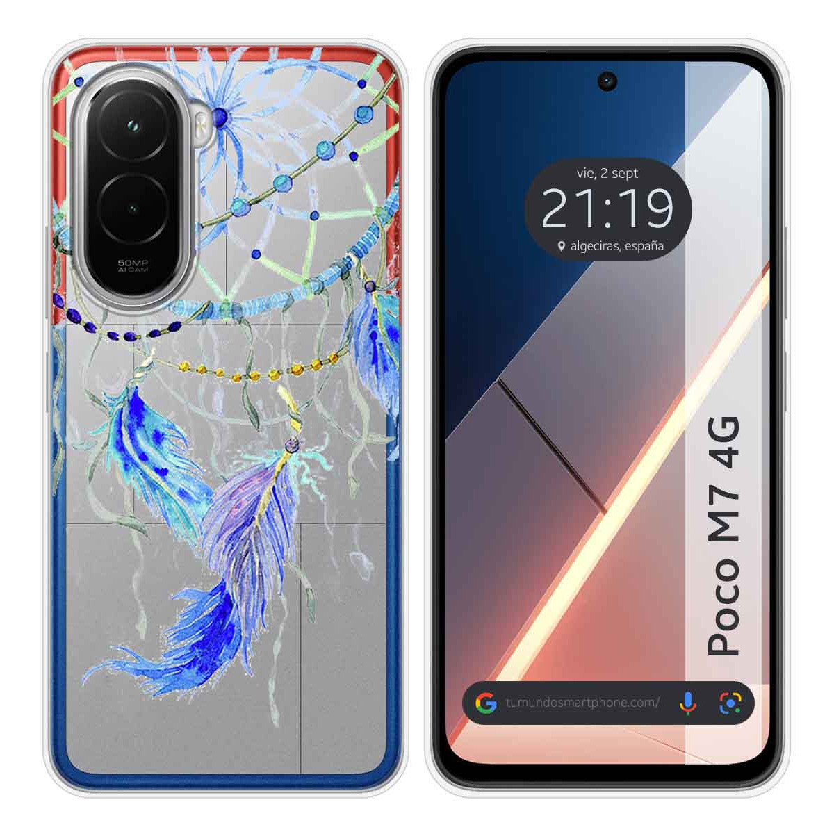 Funda Silicona Transparente para Xiaomi Poco M7 4G diseño Plumas Dibujos