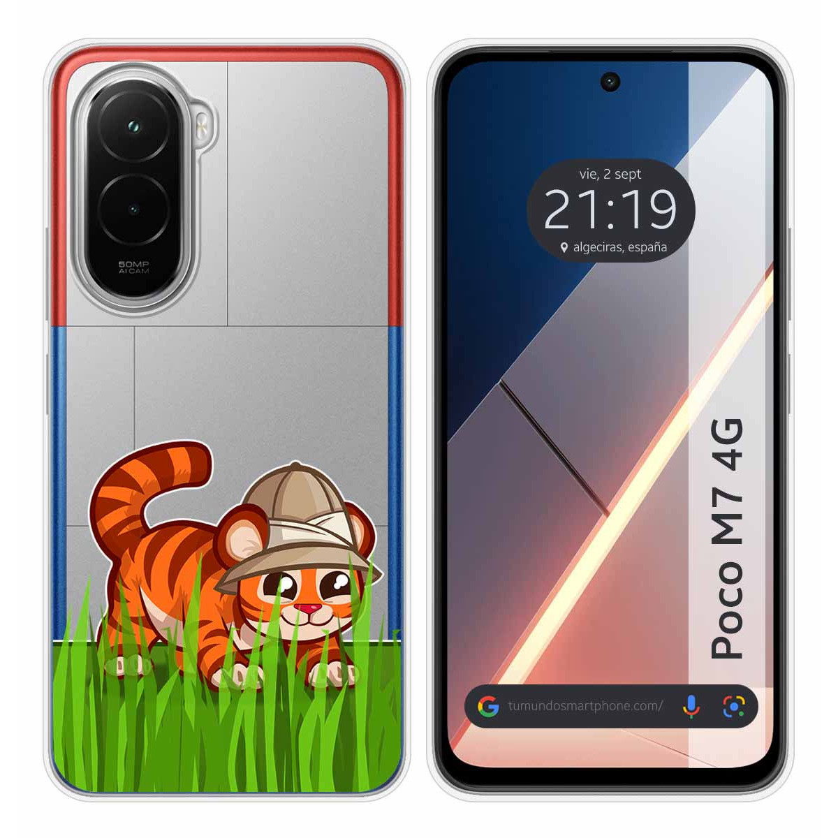 Funda Silicona Transparente para Xiaomi Poco M7 4G diseño Tigre Dibujos