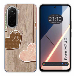 Funda Silicona para Xiaomi Poco M7 4G diseño Corazones Madera Dibujos