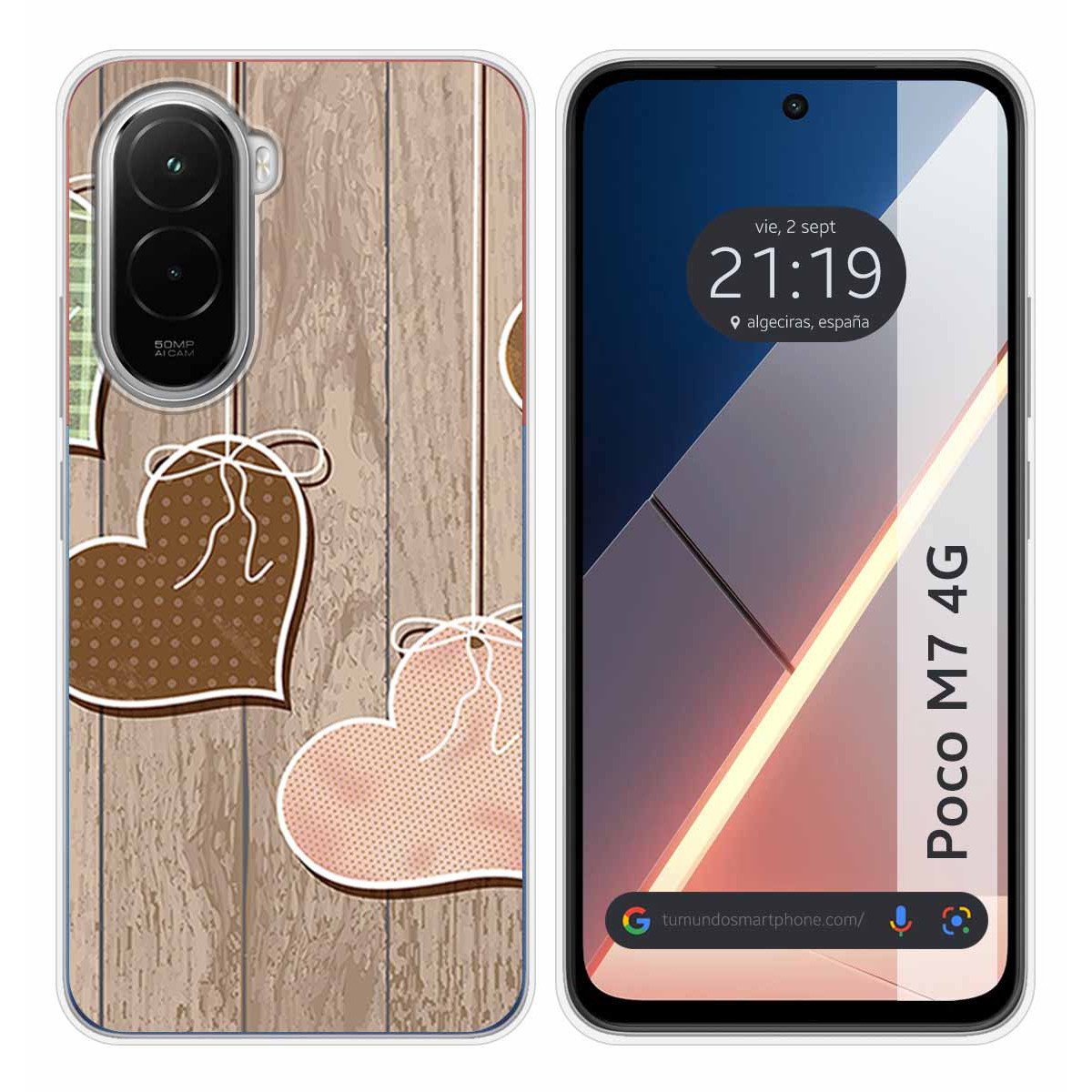Funda Silicona para Xiaomi Poco M7 4G diseño Corazones Madera Dibujos