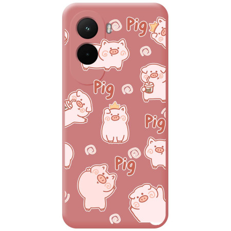 Funda Silicona Líquida Rosa para Xiaomi Poco M7 4G diseño Cerdos Dibujos