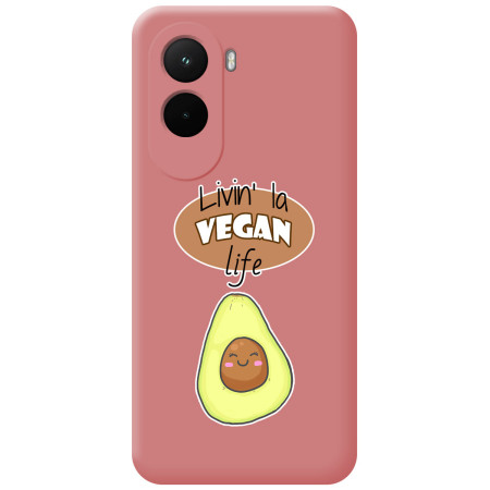 Funda Silicona Líquida Rosa para Xiaomi Poco M7 4G diseño Vegan Life Dibujos