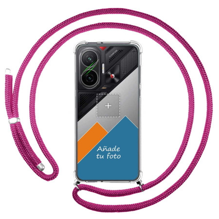 Personaliza tu Funda Colgante Transparente para Xiaomi Poco F7 5G con Cordon Rosa Fucsia Dibujo Personalizada