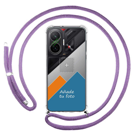Personaliza tu Funda Colgante Transparente para Xiaomi Poco F7 5G con Cordon Morado Dibujo Personalizada