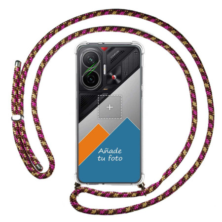 Personaliza tu Funda Colgante Transparente para Xiaomi Poco F7 5G con Cordon Rosa / Dorado Dibujo Personalizada