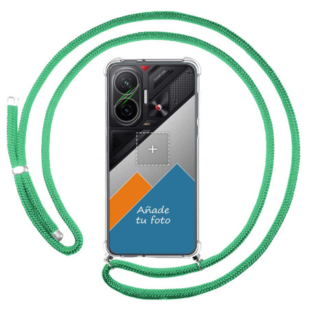 Personaliza tu Funda Colgante Transparente para Xiaomi Poco F7 5G con Cordon Verde Agua Dibujo Personalizada