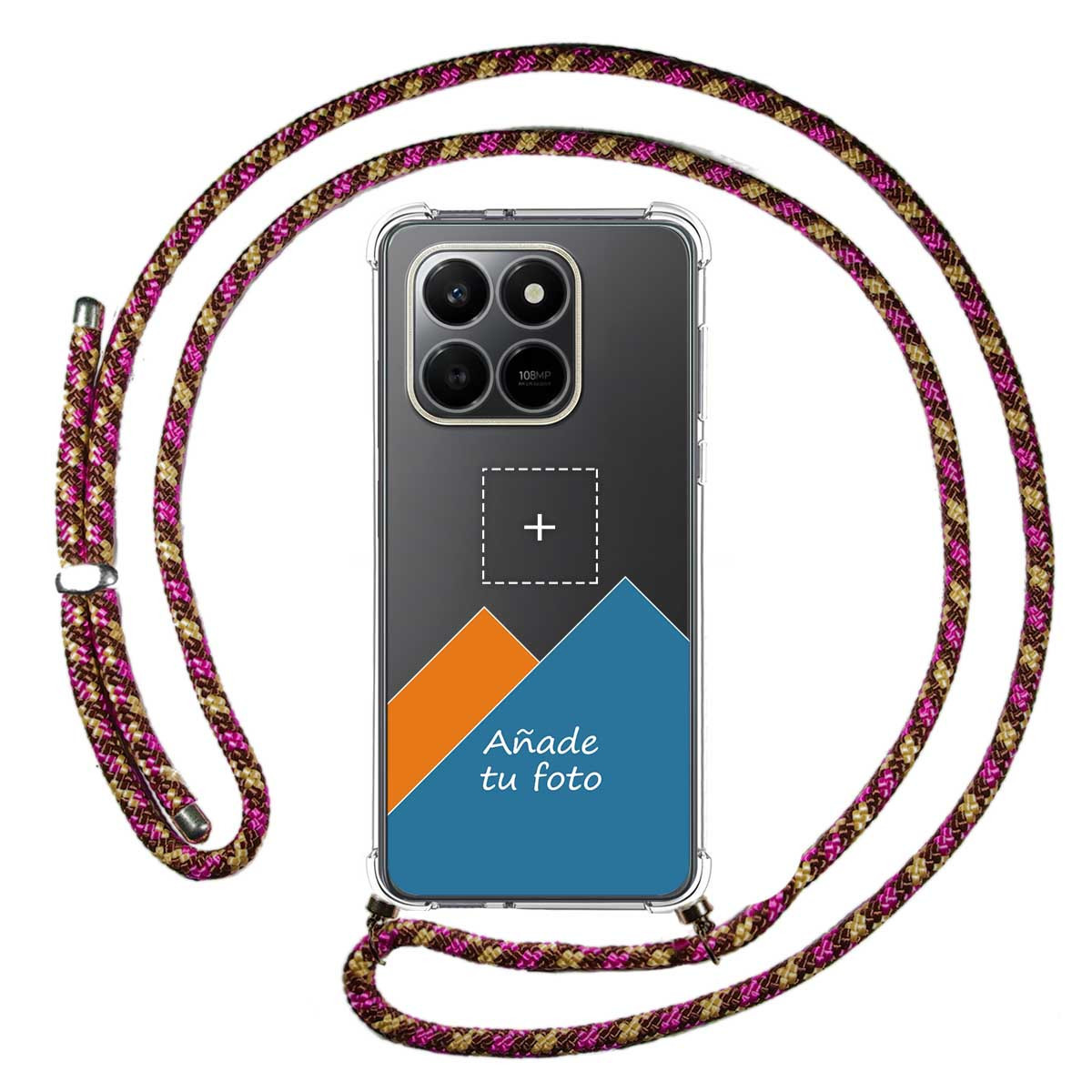 Personaliza tu Funda Colgante Transparente para Huawei Honor 400 Smart 5G con Cordon Rosa / Dorado Dibujo Personalizada