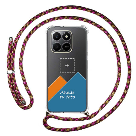 Personaliza tu Funda Colgante Transparente para Huawei Honor 400 Smart 5G con Cordon Rosa / Dorado Dibujo Personalizada