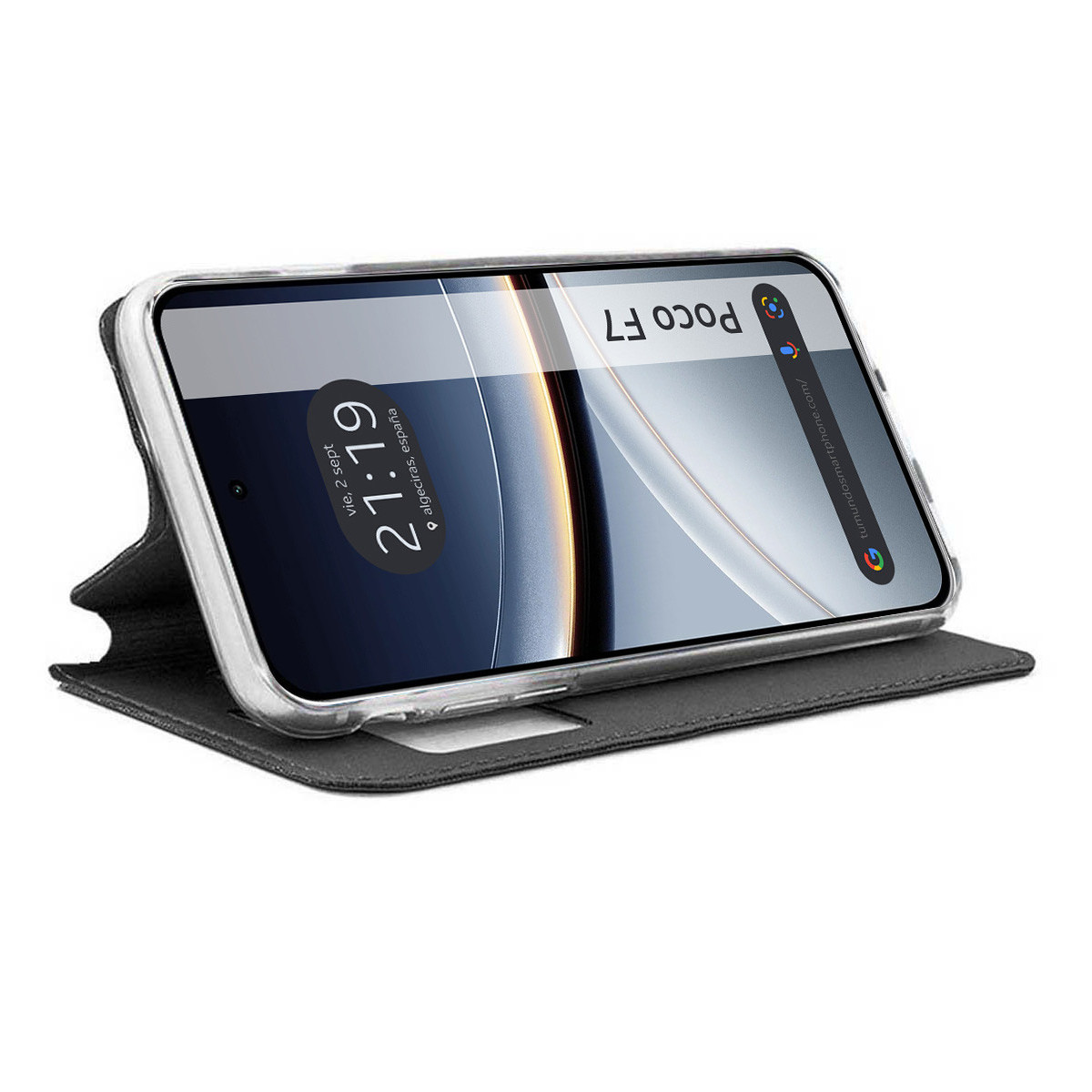 Funda Libro Soporte con Ventana para Xiaomi Poco F7 5G color Negra