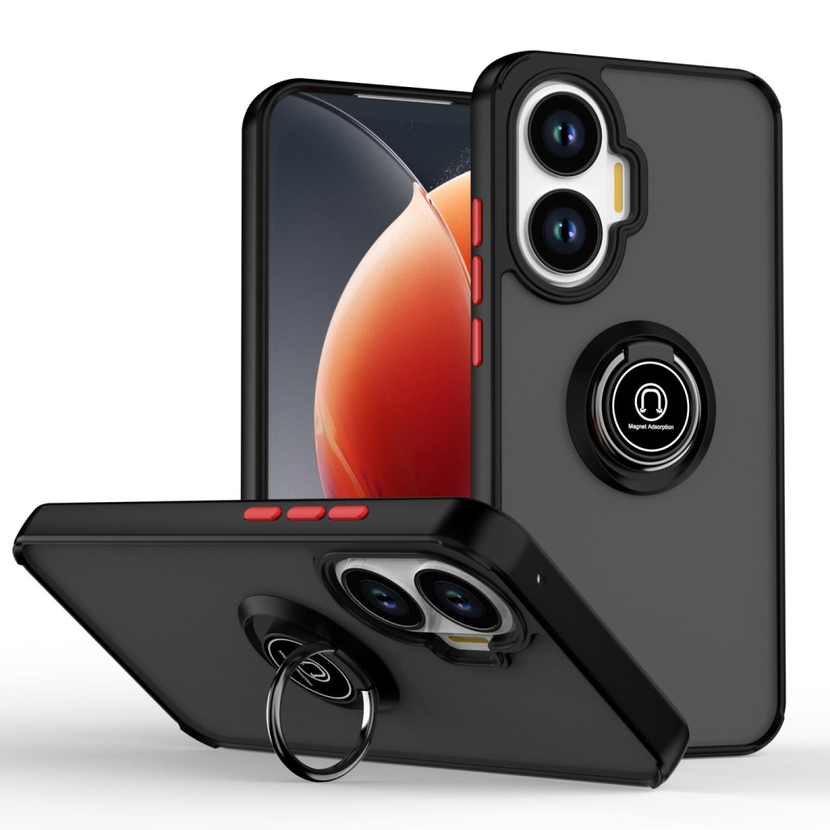 Funda Mate con Borde Negro y Anillo Giratorio 360 para Xiaomi Poco F7 5G