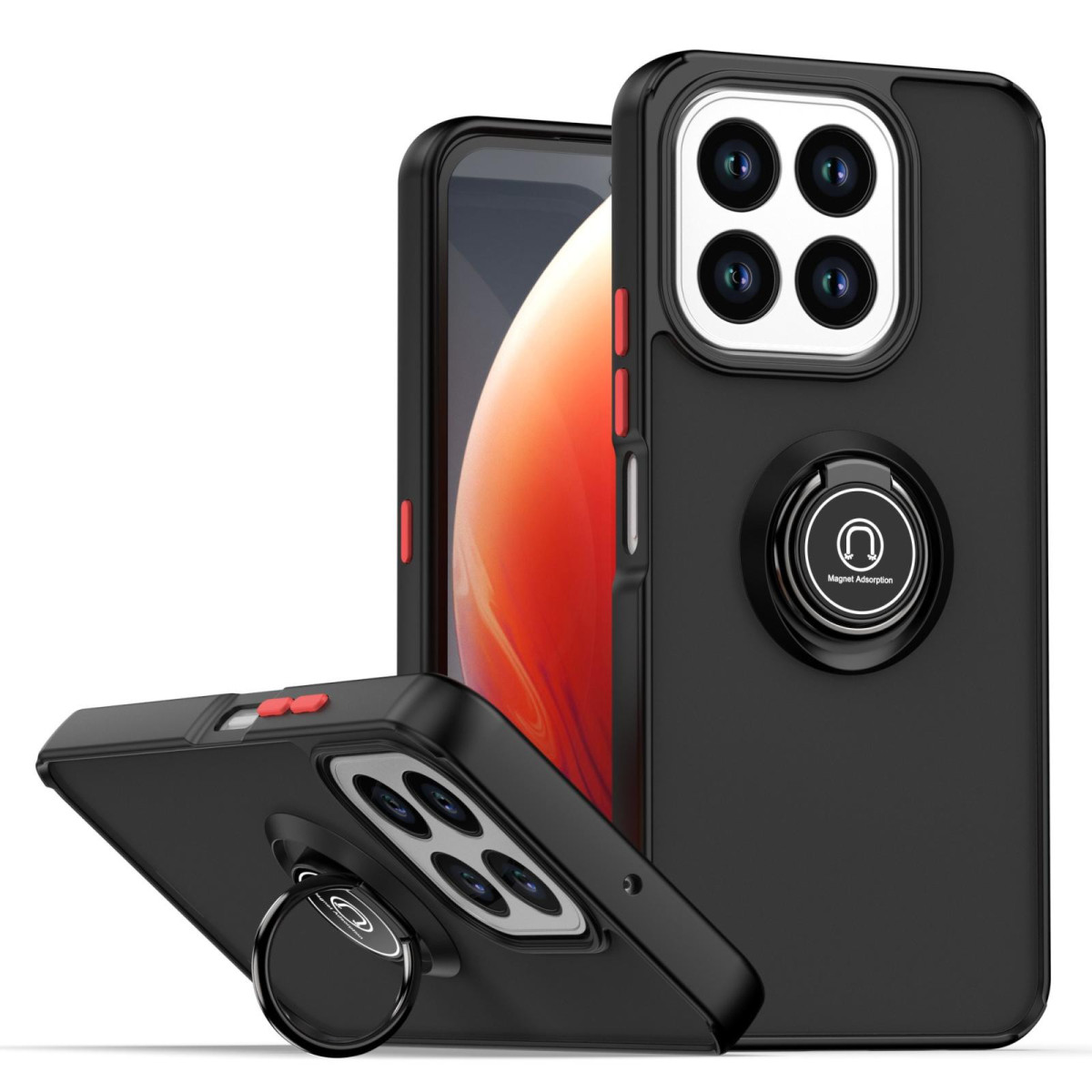 Funda Mate con Borde Negro y Anillo Giratorio 360 para Huawei Honor 400 Smart 5G