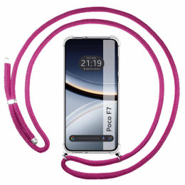 Funda Colgante Transparente para Xiaomi Poco F7 5G con Cordon Rosa Fucsia