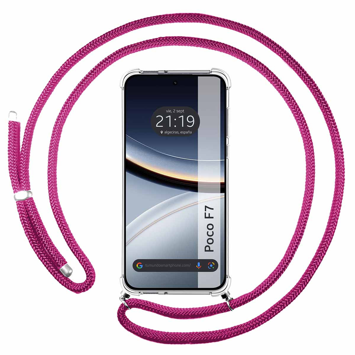 Funda Colgante Transparente para Xiaomi Poco F7 5G con Cordon Rosa Fucsia