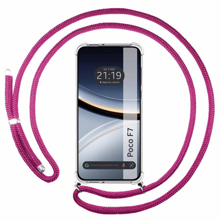 Funda Colgante Transparente para Xiaomi Poco F7 5G con Cordon Rosa Fucsia