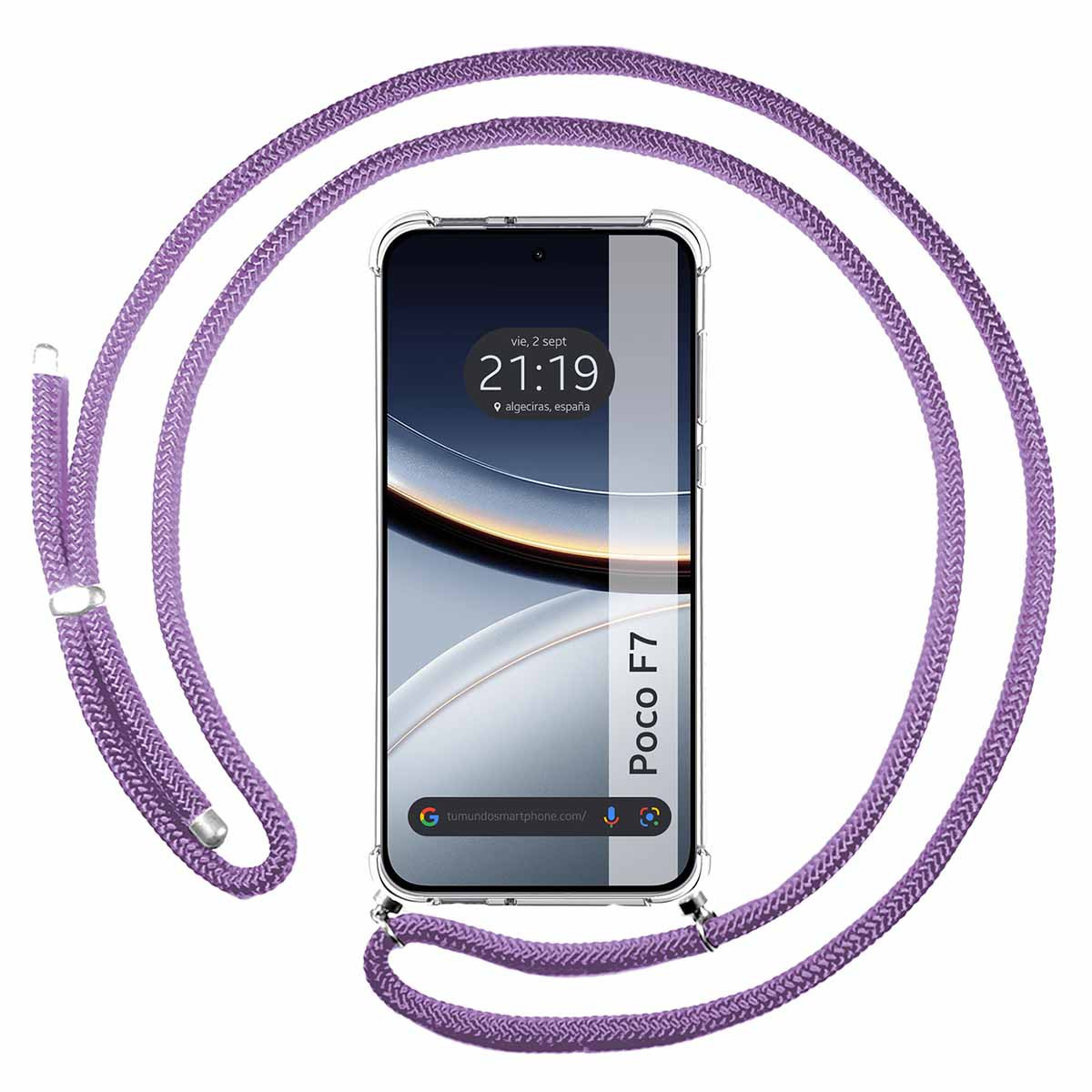 Funda Colgante Transparente para Xiaomi Poco F7 5G con Cordon Morado