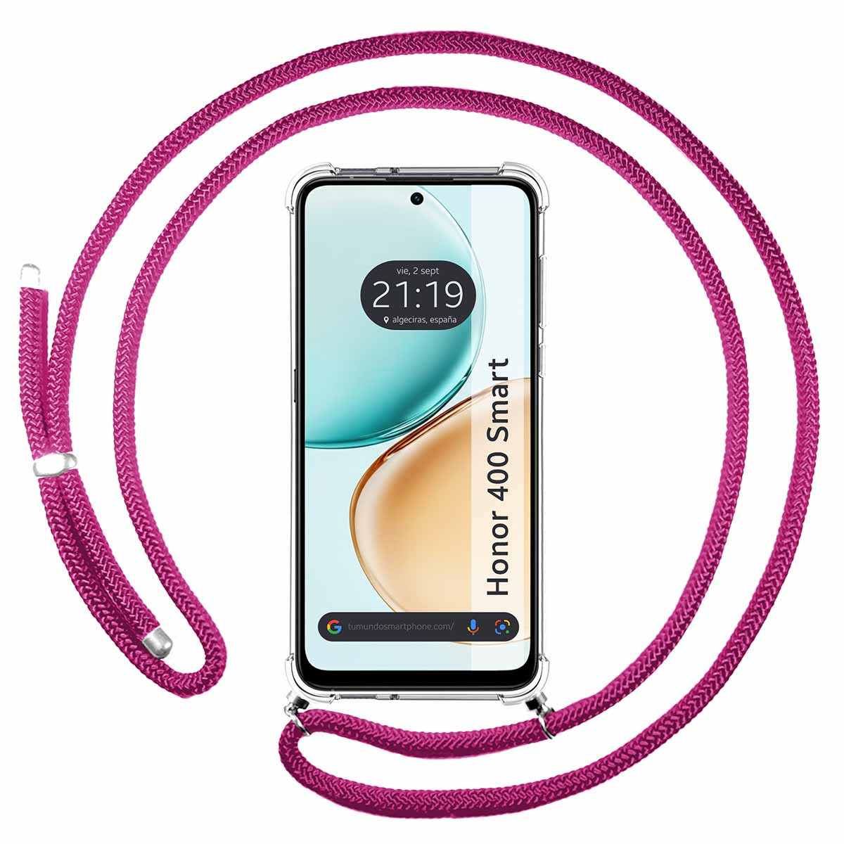 Funda Colgante Transparente para Huawei Honor 400 Smart 5G con Cordon Rosa Fucsia
