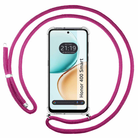 Funda Colgante Transparente para Huawei Honor 400 Smart 5G con Cordon Rosa Fucsia