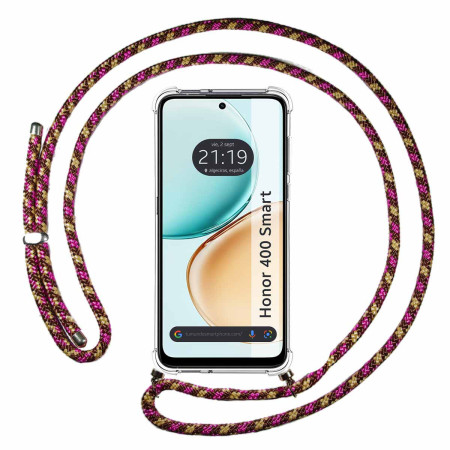 Funda Colgante Transparente para Huawei Honor 400 Smart 5G con Cordon Rosa / Dorado