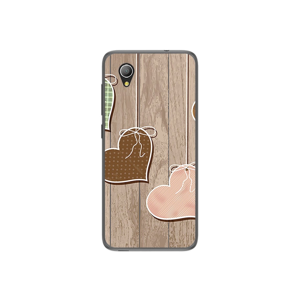 Funda Gel Tpu para Alcatel 1 / Orange Rise 54 / Vodafone Smart E9 Diseño Corazones Madera Dibujos