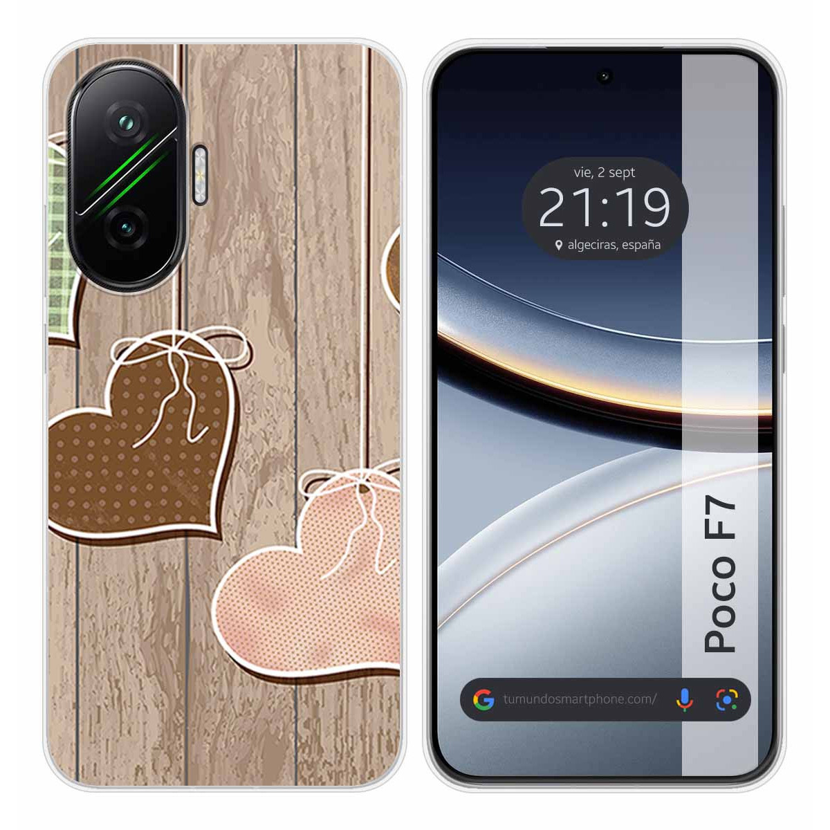 Funda Silicona para Xiaomi Poco F7 5G diseño Corazones Madera Dibujos