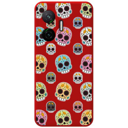 Funda Silicona Líquida Roja para Xiaomi Poco F7 5G diseño Catrina Dibujos