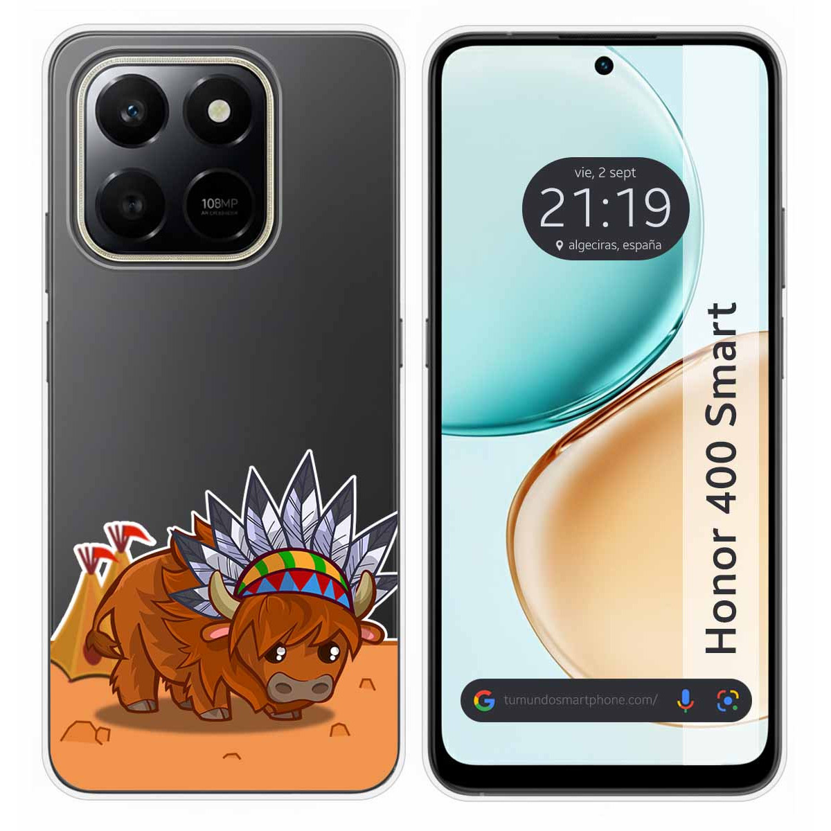 Funda Silicona Transparente para Huawei Honor 400 Smart 5G diseño Bufalo Dibujos
