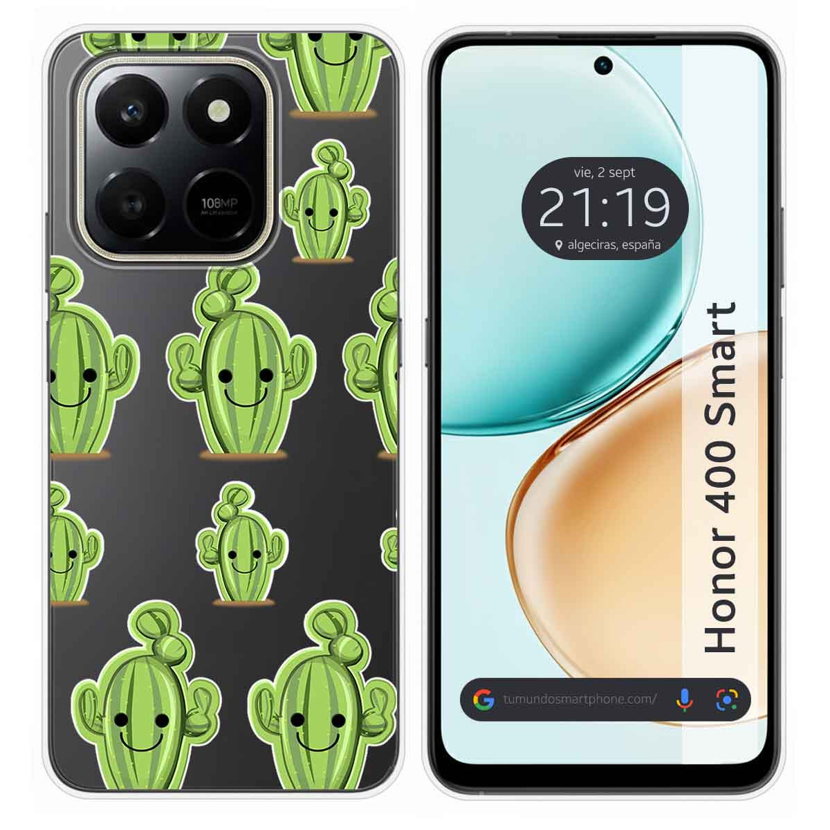 Funda Silicona Transparente para Huawei Honor 400 Smart 5G diseño Cactus Dibujos