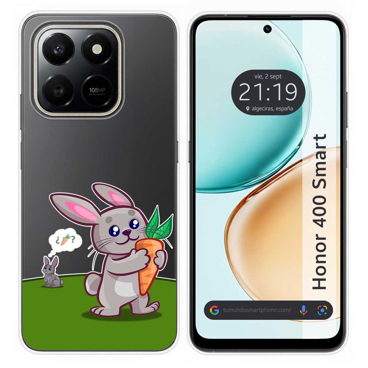 Funda Silicona Transparente para Huawei Honor 400 Smart 5G diseño Conejo Dibujos