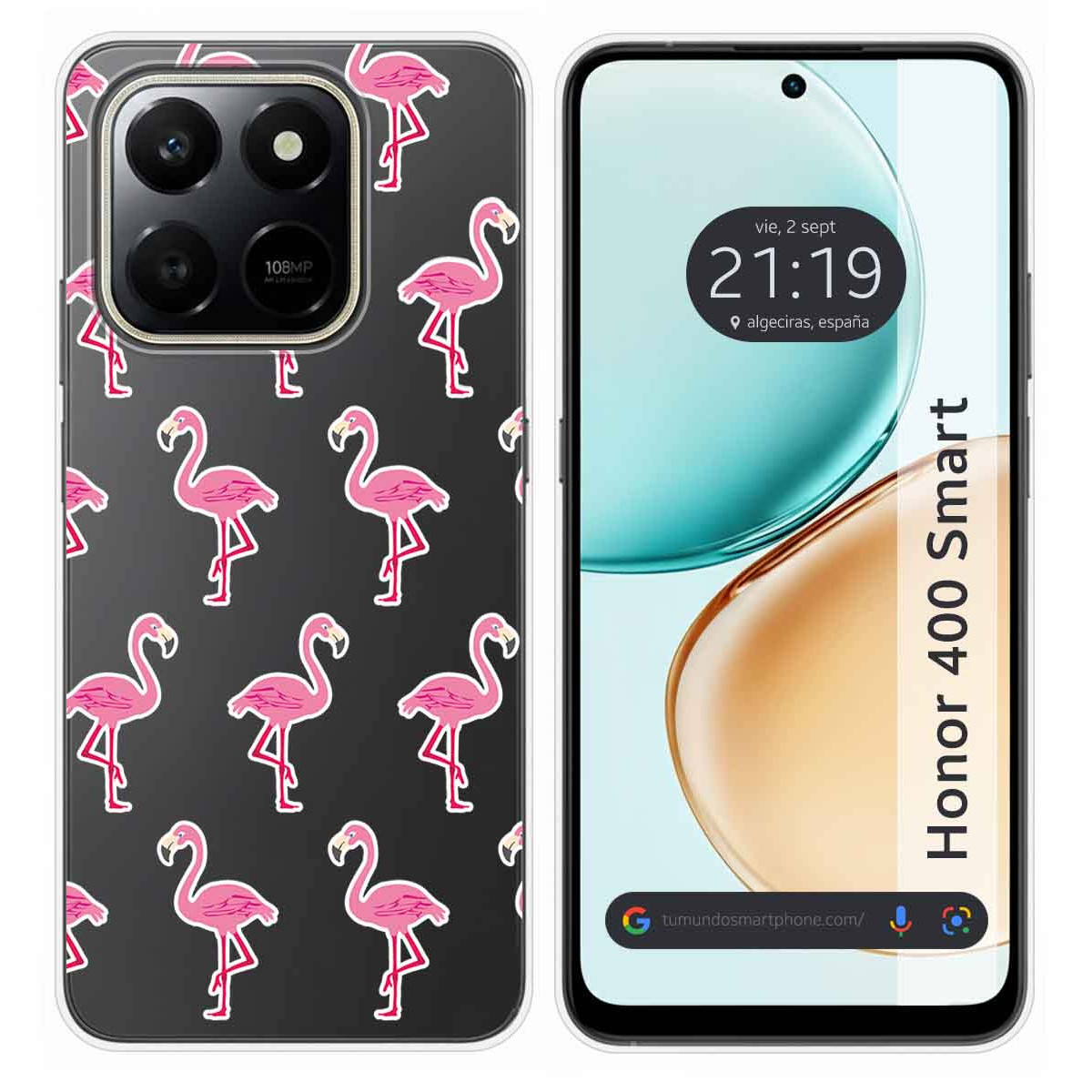 Funda Silicona Transparente para Huawei Honor 400 Smart 5G diseño Flamenco Dibujos