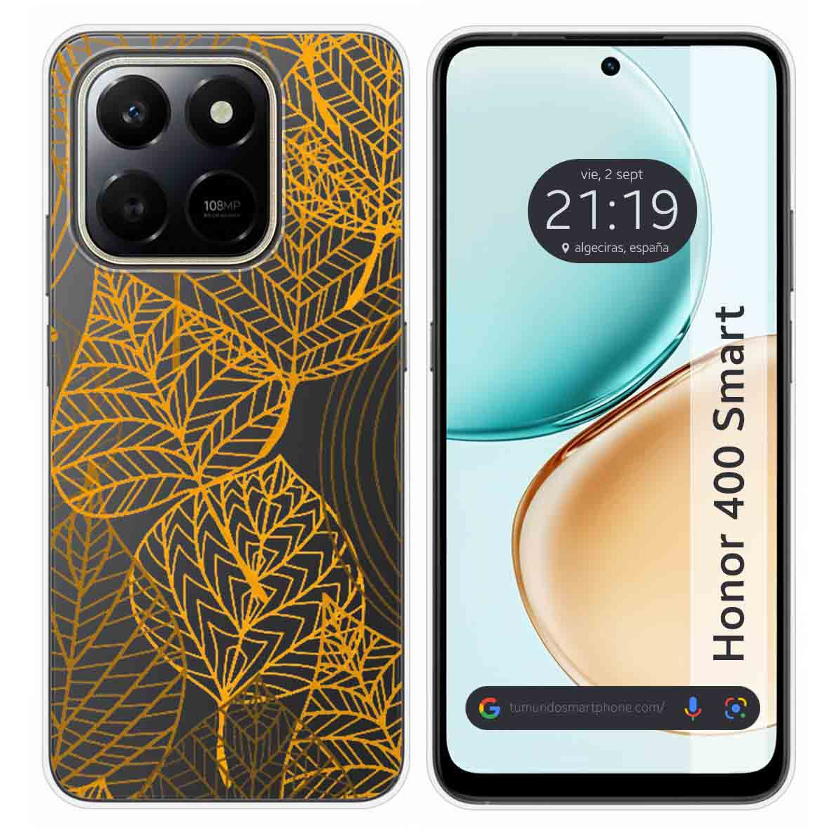 Funda Silicona Transparente para Huawei Honor 400 Smart 5G diseño Hojas Dibujos