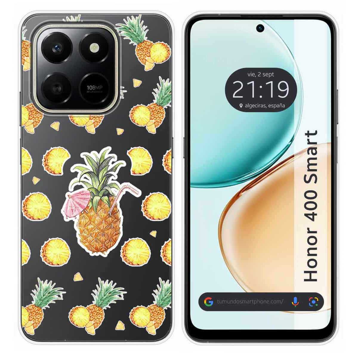 Funda Silicona Transparente para Huawei Honor 400 Smart 5G diseño Piña Dibujos