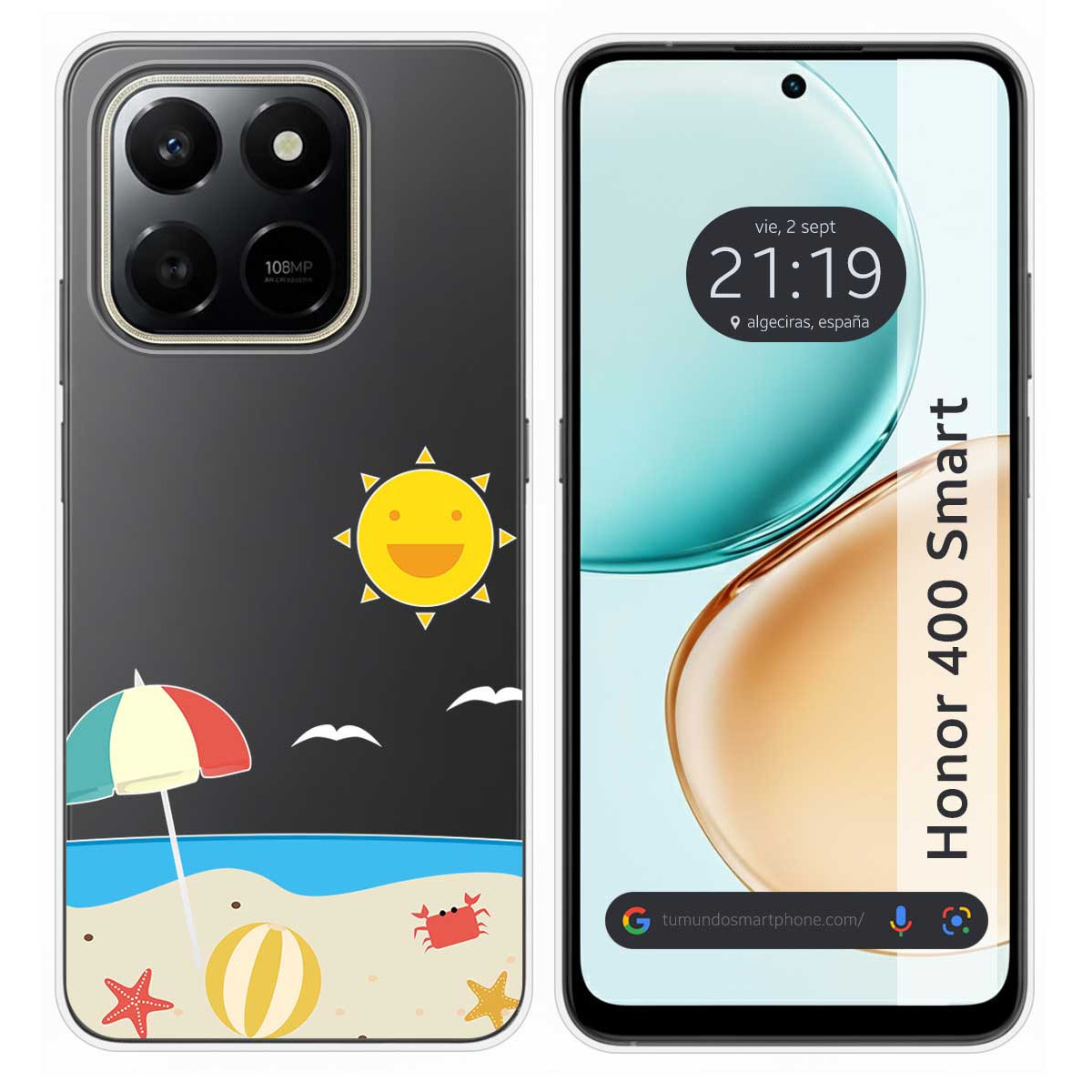 Funda Silicona Transparente para Huawei Honor 400 Smart 5G diseño Playa Dibujos