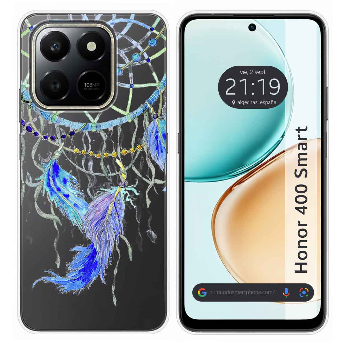 Funda Silicona Transparente para Huawei Honor 400 Smart 5G diseño Plumas Dibujos