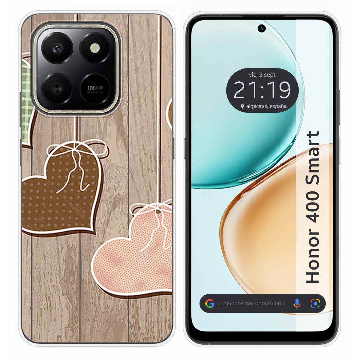 Funda Silicona para Huawei Honor 400 Smart 5G diseño Corazones Madera Dibujos