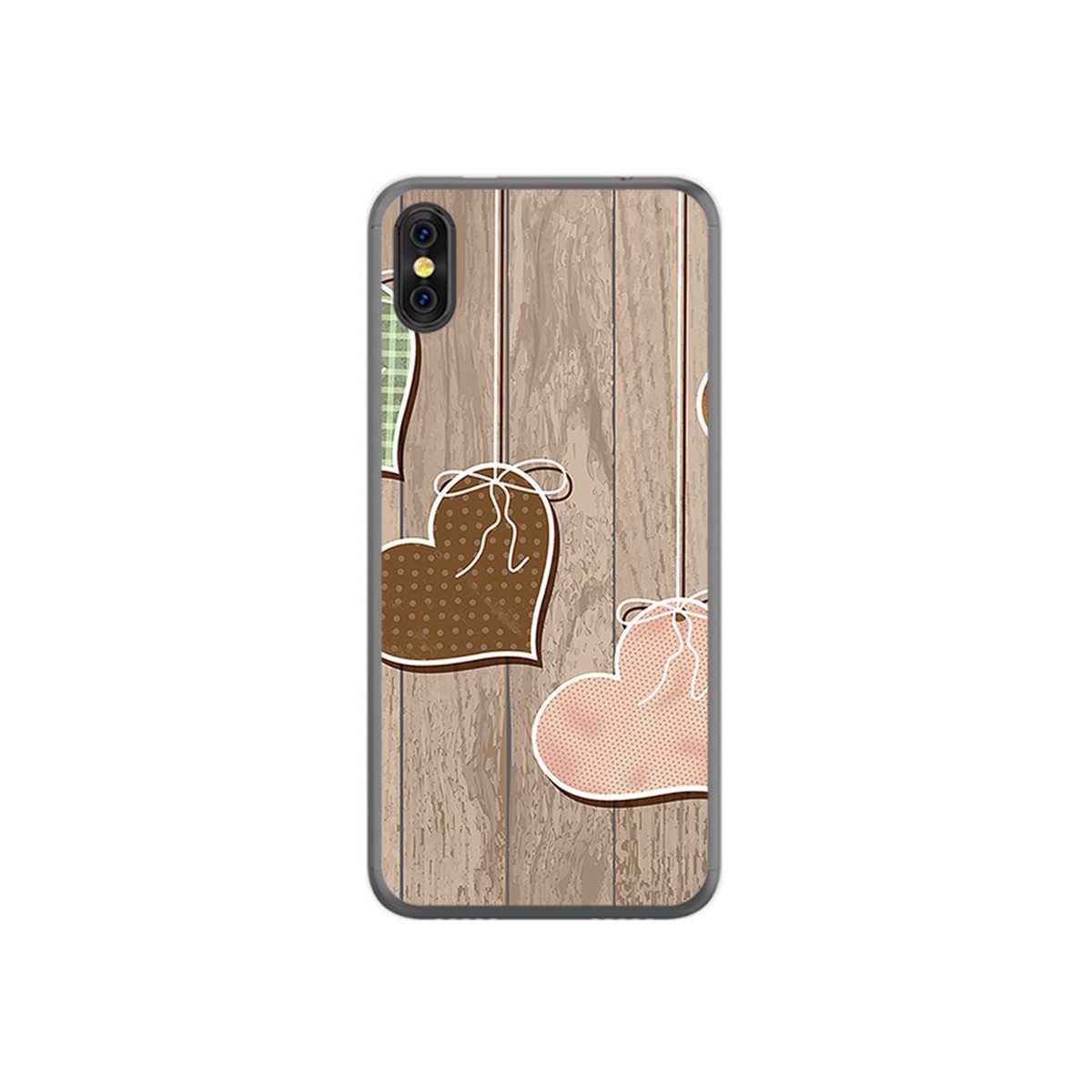 Funda Gel Tpu para Doogee X53 Diseño Corazones Madera Dibujos