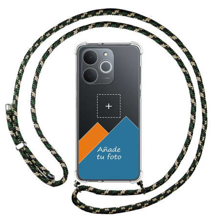 Personaliza tu Funda Colgante Transparente para Realme Note 70T con Cordon Verde / Dorado Dibujo Personalizada