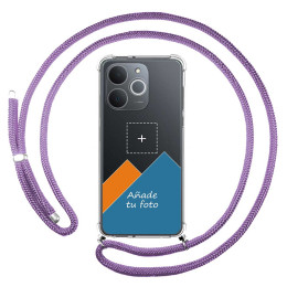 Personaliza tu Funda Colgante Transparente para Realme Note 70T con Cordon Morado Dibujo Personalizada