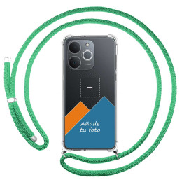 Personaliza tu Funda Colgante Transparente para Realme Note 70T con Cordon Verde Agua Dibujo Personalizada