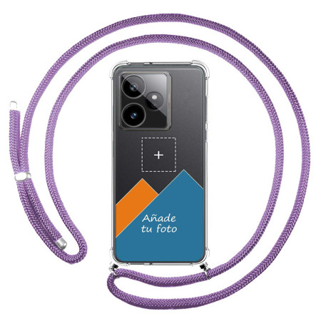 Personaliza tu Funda Colgante Transparente para Realme GT 7 / GT 7T 5G con Cordon Morado Dibujo Personalizada
