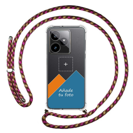 Personaliza tu Funda Colgante Transparente para Realme GT 7 / GT 7T 5G con Cordon Rosa / Dorado Dibujo Personalizada